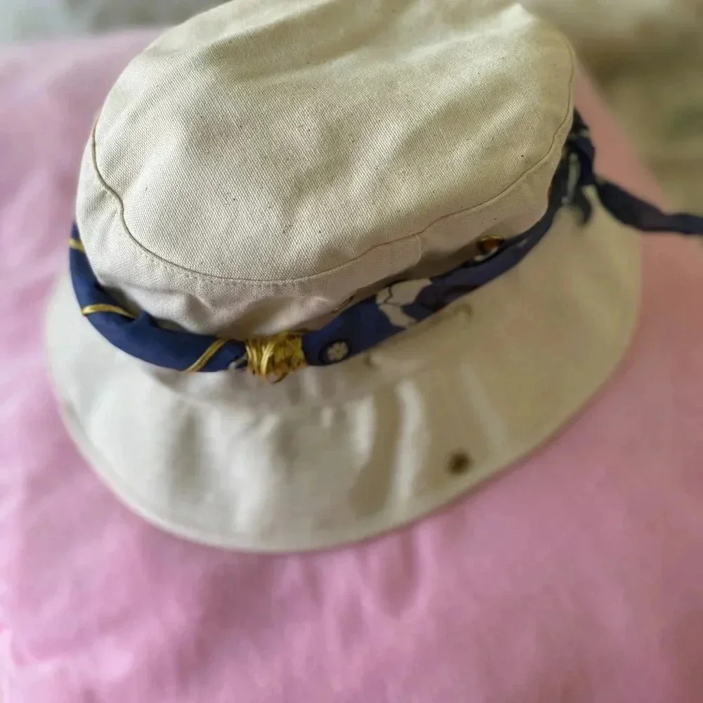 SunHat accessory Blue Cotton HatBand with Golden Glittery Lining 27" long - Picture 2 of 9